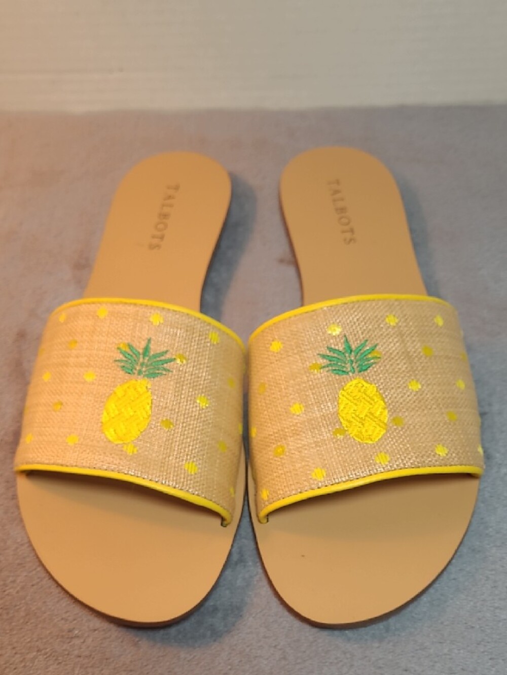 Talbots Yellow Pineapple Slide Sandals